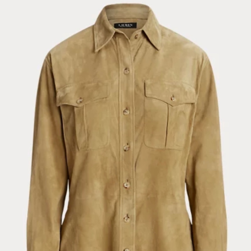 New with tag Ralph Lauren Women Tan Suede Size L Shirt